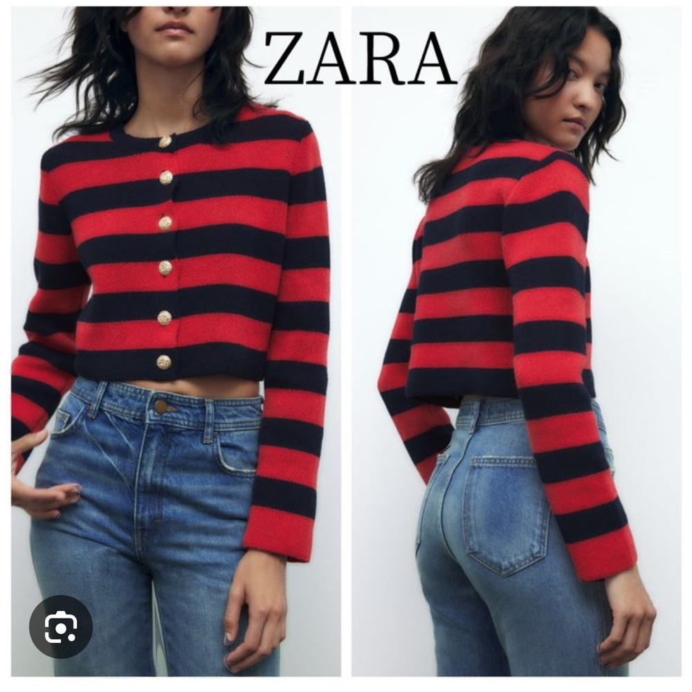ZARA NWT STRIPED KNIT CARDIGAN RED / NAVY